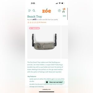 NWT ZOE stroller snack tray (for traveler)